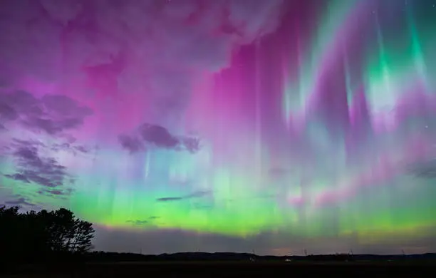 Vibrant aurora borealis with unusual colors